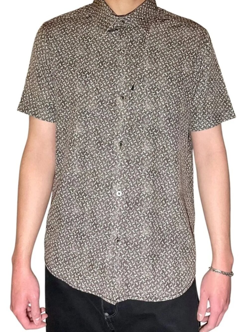 Projek Raw Brown Abstract Print 4 Way Stretch Short Sleeve Button Up Shirt